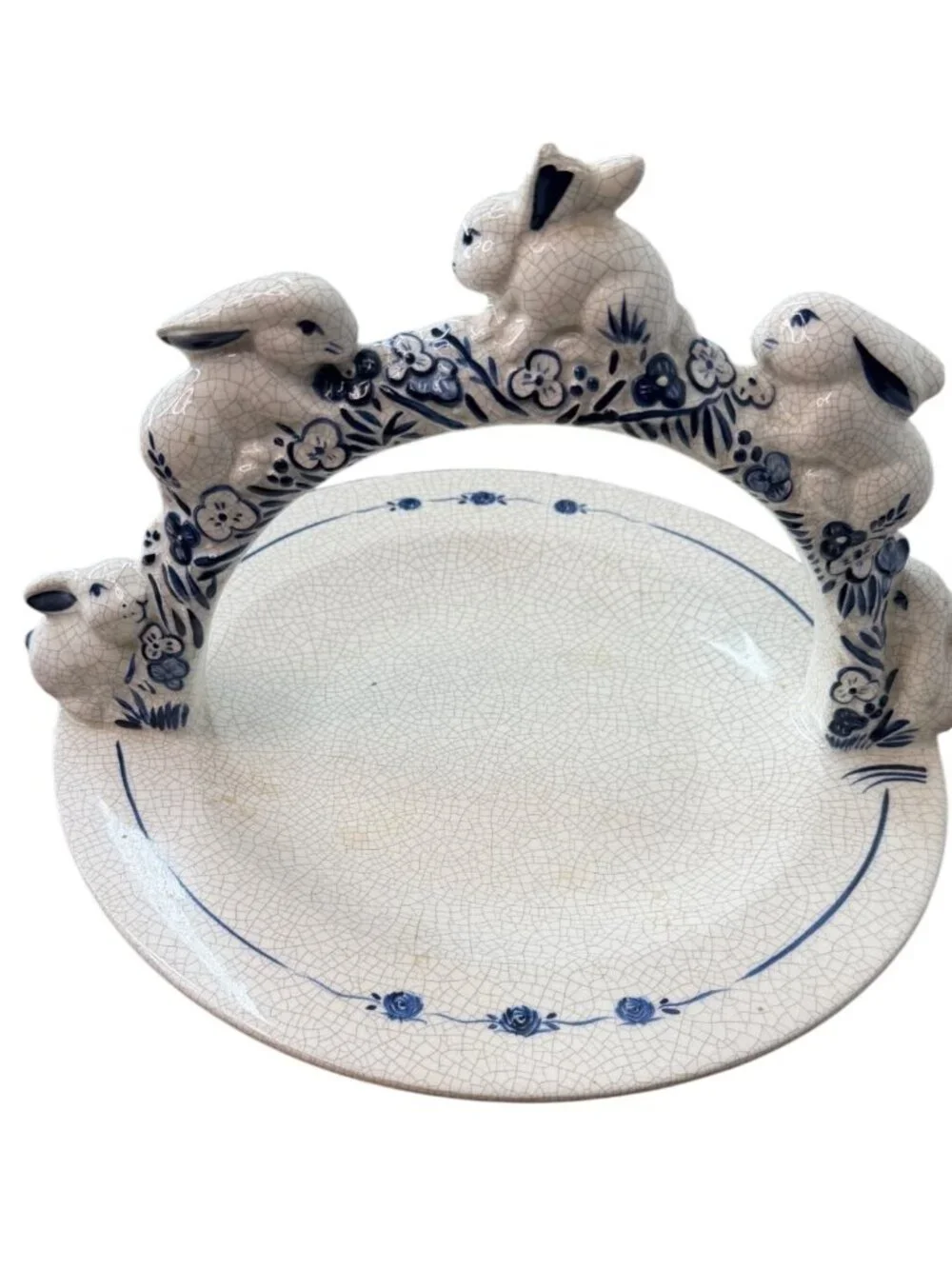 Vintage The Potting Shed Dedham Rabbit Handled Serving Tray Plate MC29 - Blue &